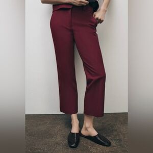 Zara Mini Flare Ankle Length Pants In Burgundy Maroon | Size M